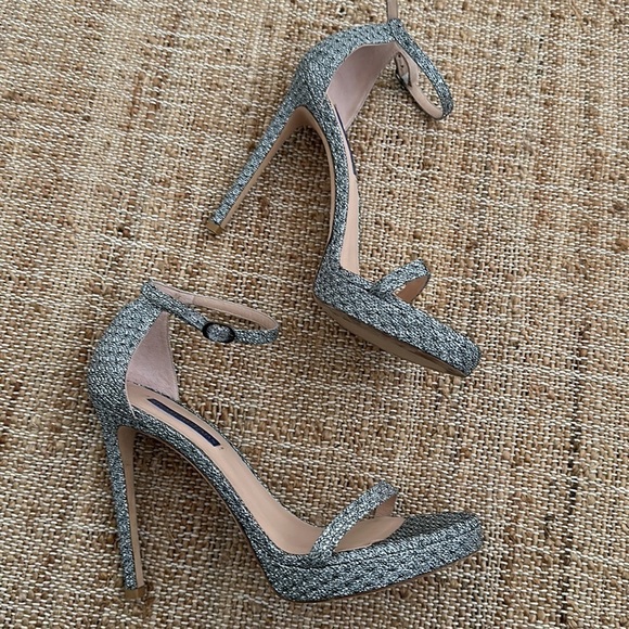 Stuart Weitzman Nudist Disco Heel Silver Metallic Platform Stiletto 9.5 - Picture 1 of 9